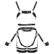 ZADO - többrészes bőr harness szett bilinccsel - fekete (S-M)