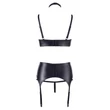 Cottelli Bondage - csipkés-fényes fehérnemű szett pórázzal (fekete)