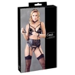 Cottelli Bondage - csipkés-fényes fehérnemű szett pórázzal (fekete)