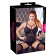 Cottelli Plus Size - pántos-csipkés láncos body (fekete)