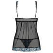 Obsessive Amanta - hímzett babydoll és tanga (fekete-türkiz)
