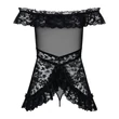 Obsessive Flores - fodros babydoll és tanga (fekete)