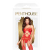 Penthouse Hot Nightfall - cikk-cakkos, nyitott necc szett (piros)