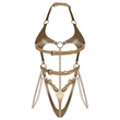 Obsessive Anyya - láncos bőrhatásű pántos body (arany)