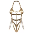 Obsessive Anyya - láncos bőrhatásű pántos body (arany)