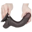 Sliding-Skin - tapadókorongos kétrétegű dildó - 19,5 cm (barna)
