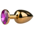 EasyToys Metal No.1 - lila köves kúp anál plug (arany, 2,5 cm)
