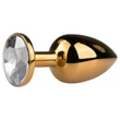 Easytoys Metal No.1 - fehér köves kúp anál plug (arany, 2,5 cm)