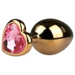 Easytoys Metal No.7 - pink köves, kúp anál plug (arany, 3 cm)