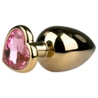 EasyToys Metal No.8 - anál plug szíves talppal (arany-pink, 3,5 cm)