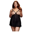 BACI Plus Size - nyitott, pöttyös babydoll (fekete, XL-XXL)