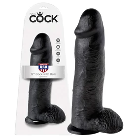King Cock 12 herés nagy dildó (30 cm, fekete)