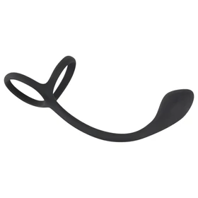 Black Velvets - vékony, pénisz- és heregyűrűs anál dildó (fekete)