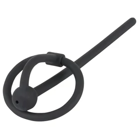 Penisplug - szilikon makkgyűrű üreges dilátorrall (fekete)
