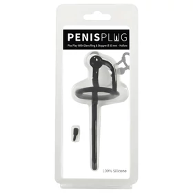 Penisplug - szilikon dilátor makkgyűrűvel (0,6 mm, fekete)