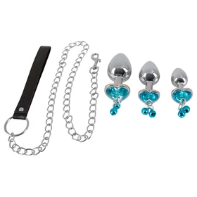 You2Toys - Butt Plug Set - anál plug szett + póráz (ezüst)