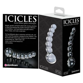 Icicles No. 66 - íves, gömbös, üveg dildó (átlátszó)