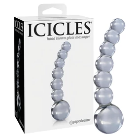 Icicles No. 66 - íves, gömbös, üveg dildó (átlátszó)