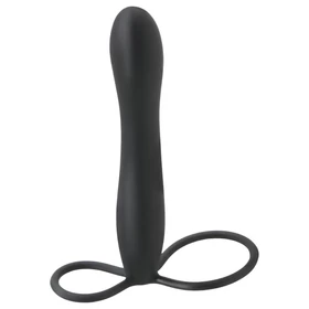 Fetish Double Trouble - here- és péniszgyűrű dildóval (fekete)