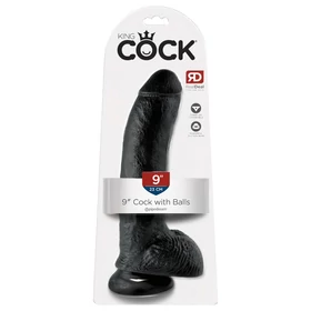 King Cock 9 - nagy tapadókorongos, herés dildó (23 cm, fekete)
