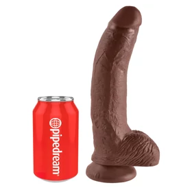 King Cock 9 - nagy tapadókorongos, herés dildó (23 cm, barna)