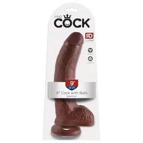 King Cock 9 - nagy tapadókorongos, herés dildó (23cm) - barna
