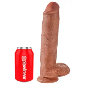 King Cock 11 - tapadókorongos, herés dildó (28cm) - sötét natúr