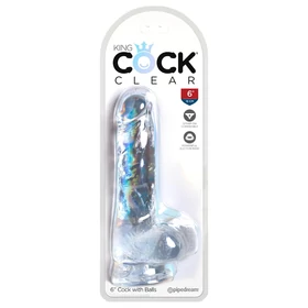 King Cock Clear 6 - tapadókorongos, herés kis dildó (15 cm)