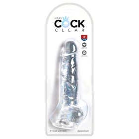 King Cock Clear 8 - tapadókorongos, herés dildó (20 cm)