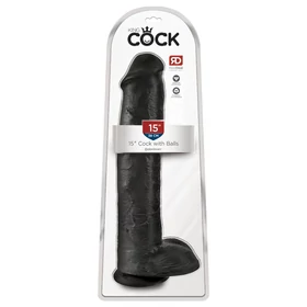 King Cock 15 - tapadókorongos, herés dildó (38 cm, fekete)