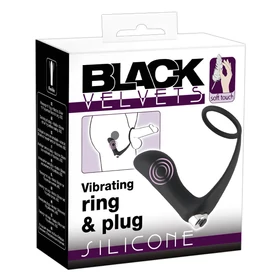 Black Velvets - anál vibrátor péniszgyűrűvel (fekete)