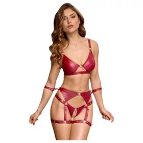 Cottelli Bondage - fényes melltartó szett és kar bilincs (piros)