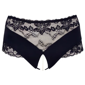 Cottelli Plus Size - csipkés gyöngyös nyitott bugyi (fekete)