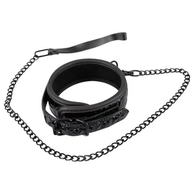 Bad Kitty - drágakőmintás nyakörv és póráz (fekete)