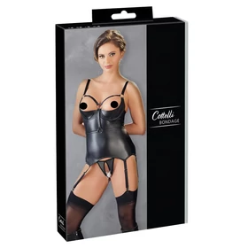 Cottelli Bondage - fényes, mellemelős felső bilinccsel (fekete)