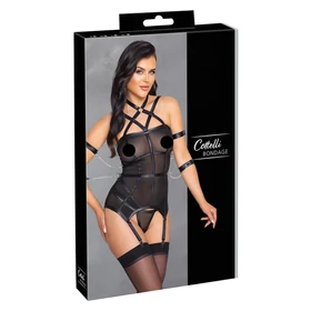 Cottelli Bondage - pántos felső, kar bilincs és tanga (fekete)