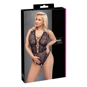 Cottelli Curves Plus Size - átlátszó mintás body (fekete)