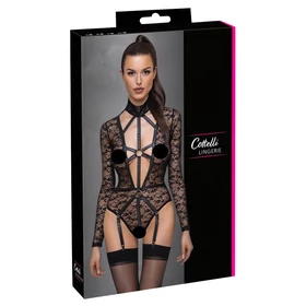 Cottelli - átlátszó, pántos body (fekete)