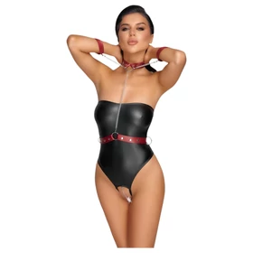 Cottelli Bondage - fényes body és kar bilincs (fekete)