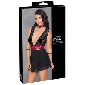 Cottelli Bondage - nyakpántos csipkés babydoll (fekete)