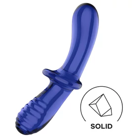 Satisfyer Double Crystal - kétvégű üveg dildó (kék)