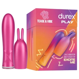 Durex Tease &amp; Vibe - rúdvibrátor nyuszis csiklóizgatóval (pink)