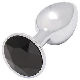 Sunfo - fém anál plug fekete kővel (ezüst)