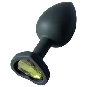 Sunfo - szilikon anál plug szív alakú zöld kővel (fekete)