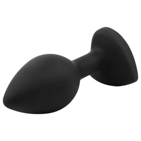Sunfo - szilikon anál plug szív alakú sötét zöld kővel (fekete)