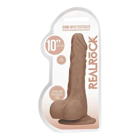 RealRock Dong 10 - élethű, herés dildó (25 cm) - sötét natúr
