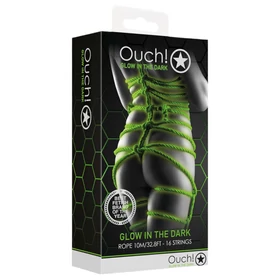Ouch! - sötétben világító bondage kötél (5 m, zöld)