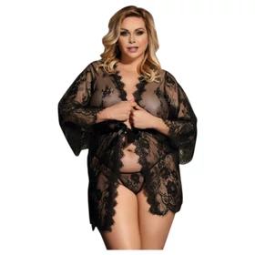 Subblime Queen Plus - csipke köntös szett (fekete, XL-2XL)