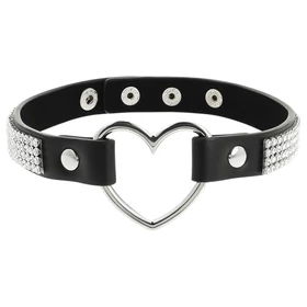 Coquette - strasszos choker szív medállal (fekete)