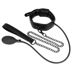 Fetish - felpumpálható nyakörv pórázzal (fekete)